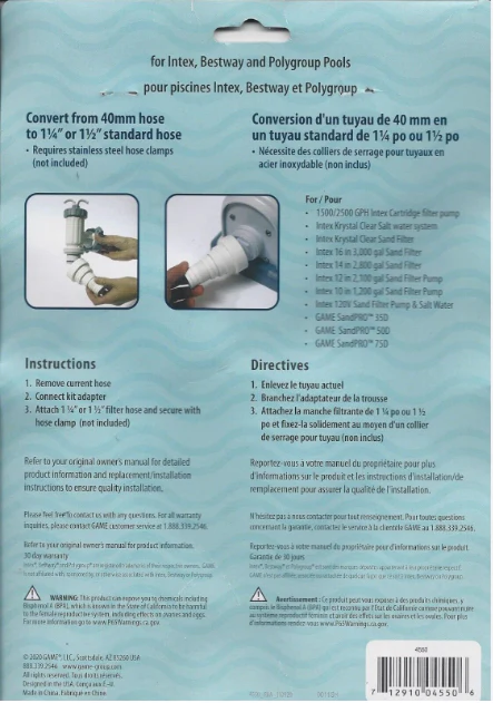 GAME Filter Hose Conversion Kit, 40MM to 1 1/4" or 1 1/2" (4550) - Image 4