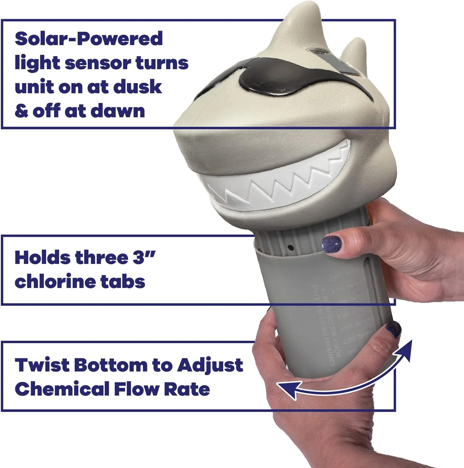 GAME Solar Light Up Shark Chlorinator, Mid-Size, Holds Three (3) 3" Tablets (12302-BB) - Image 4
