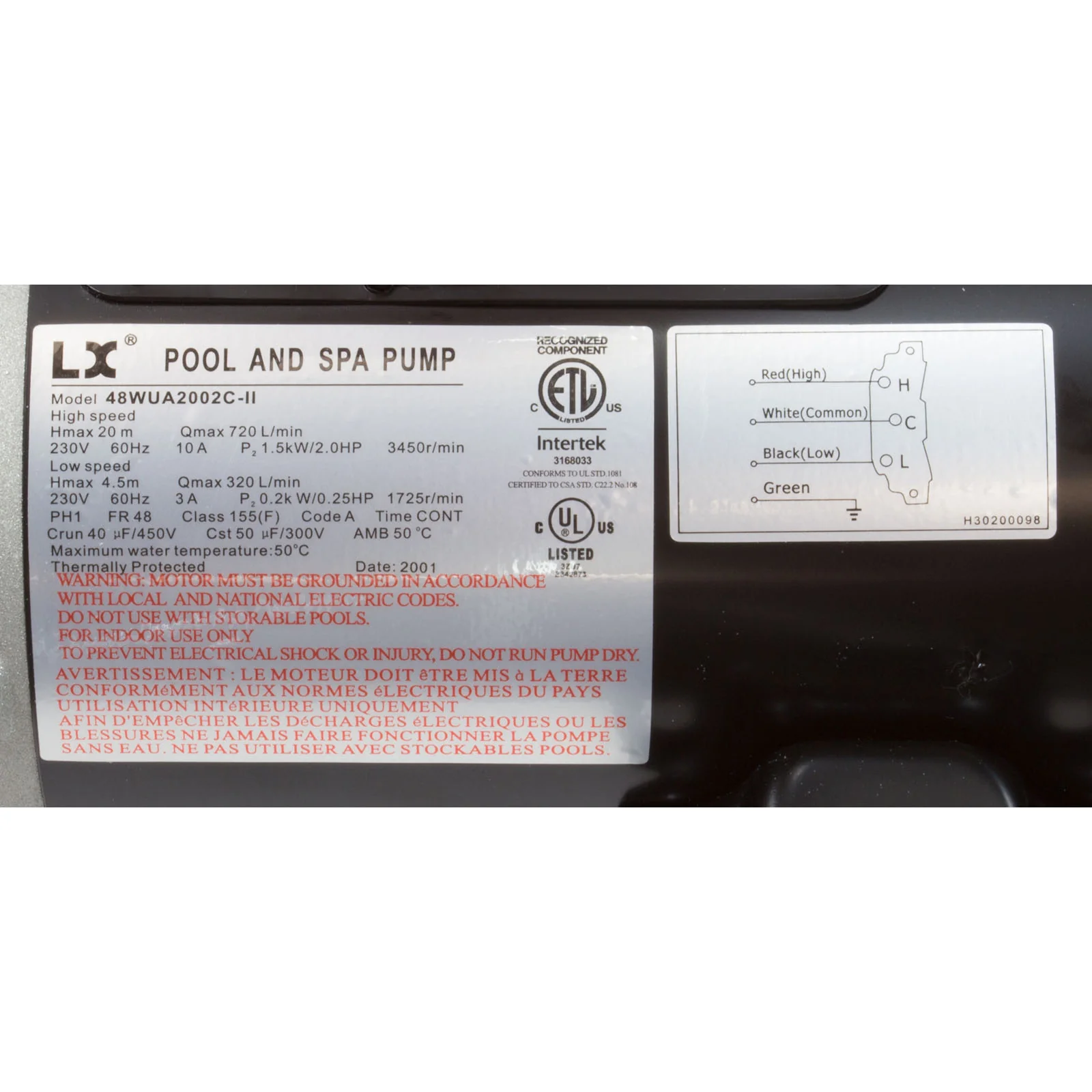 LX Spa Jet Pump, 2HP, 230V, 2-Speed, 48 Frame, 2" Inlet & Discharge - Image 3